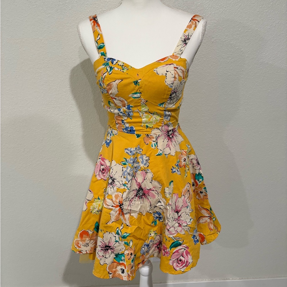 Bailey Blue Yellow Floral Sweetheart Mini Sundress
